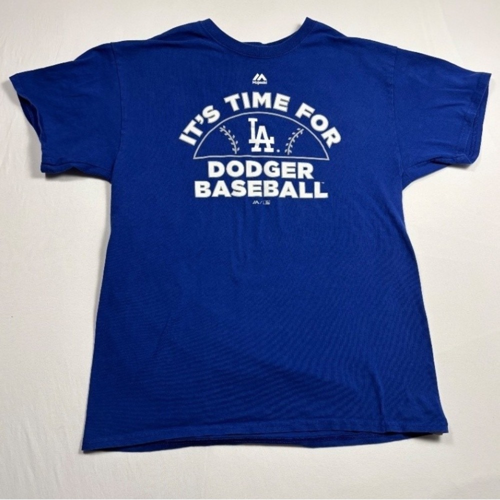 Majestic Los Angeles Dodgers T Shirt Men's Large Blue Baseball Graphic